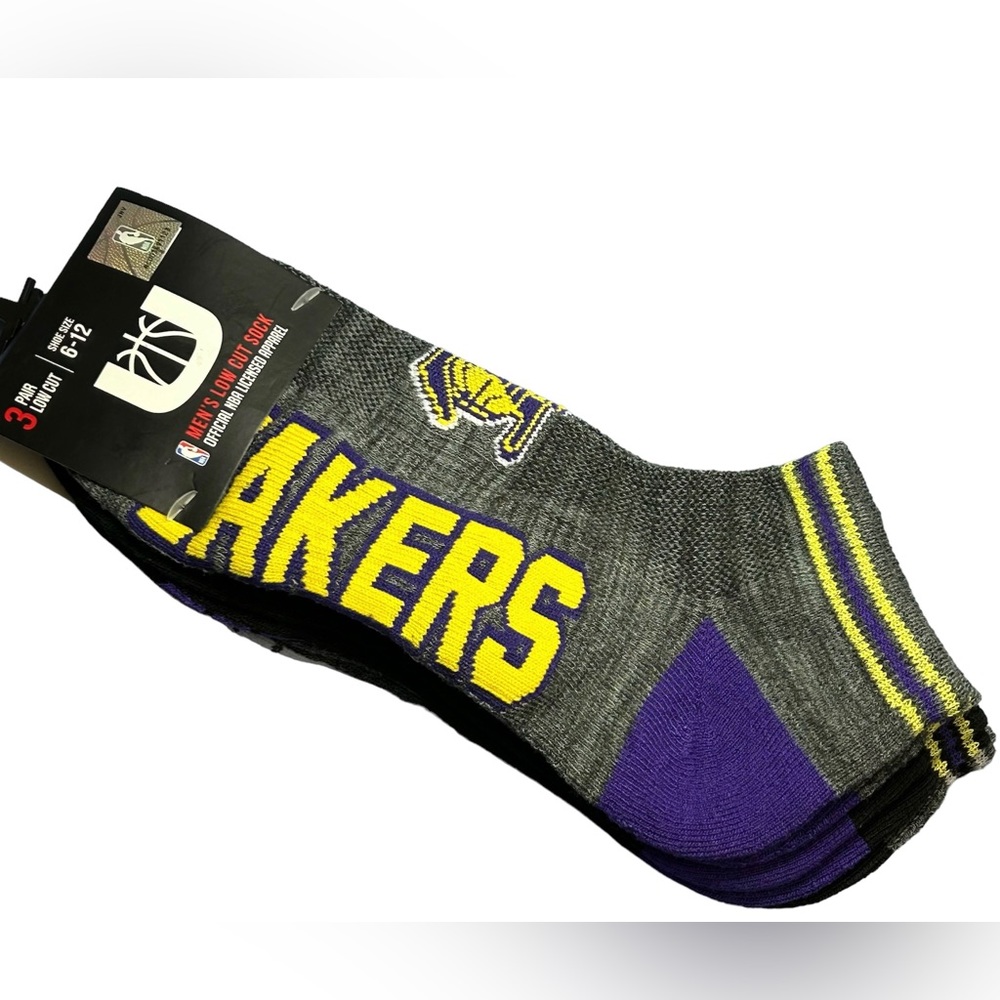 NBA Men’s Lakers Low Cut Athletic Socks 3 Pairs Shoe Size 6-12 New NWT G9MC807S